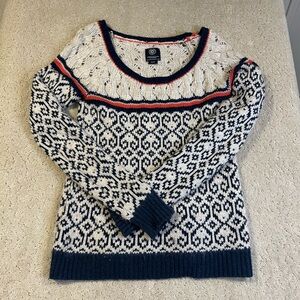 American Eagle Outfitters Wool Blend Scoop Neck Ivory Navy Red Womens Sweater S